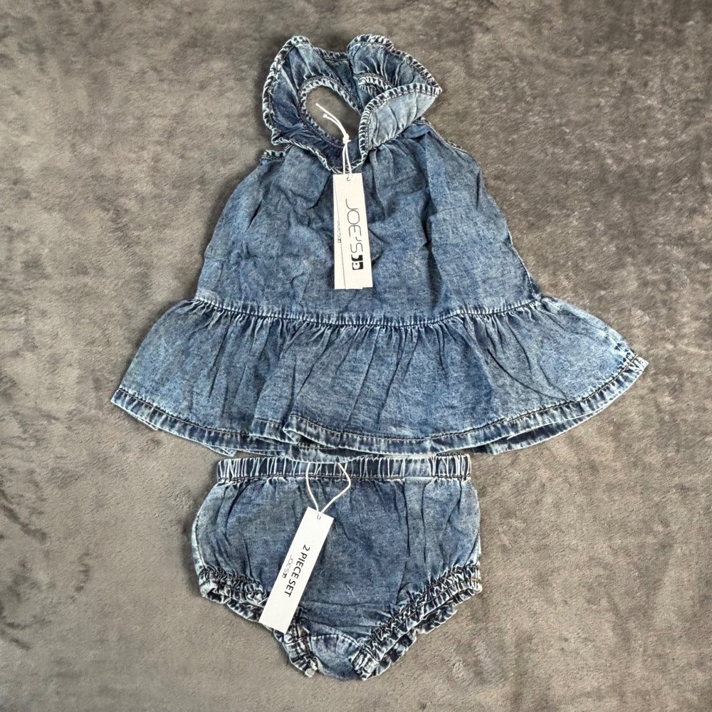 Joes Jeans Baby Girls 2 Piece Acid Wash Denim Ruffle Top and Bloomers Set 12M